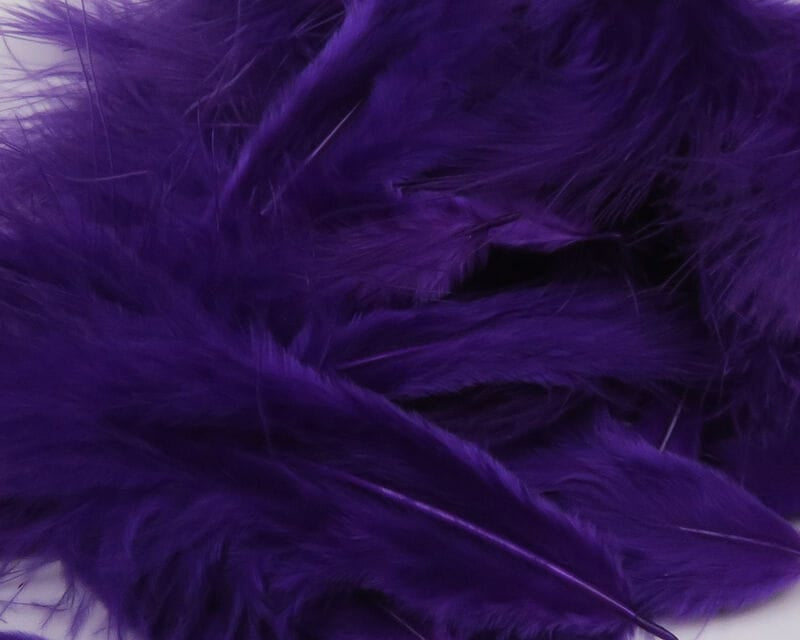 Purple Hareline mini marabou feathers, soft fluffy plumes with slender quills for fly tying