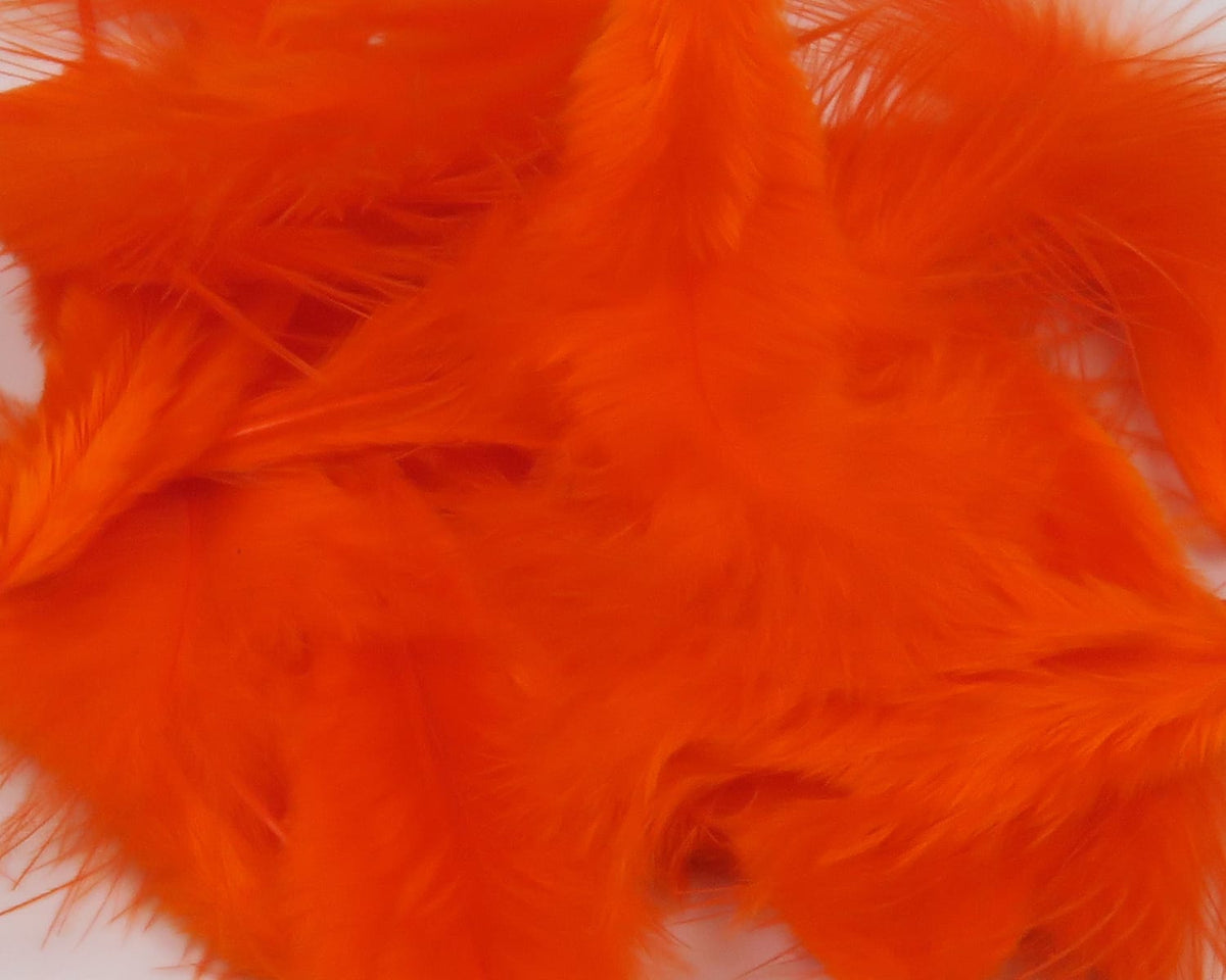 Bright orange Hareline mini marabou feathers, soft fluffy plumes for fly tying and craft lures