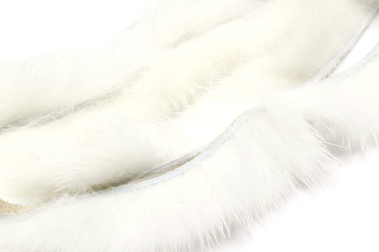 Hareline white mink strips with soft fluffy fur and suede backing, fly tying material with long guard hairs