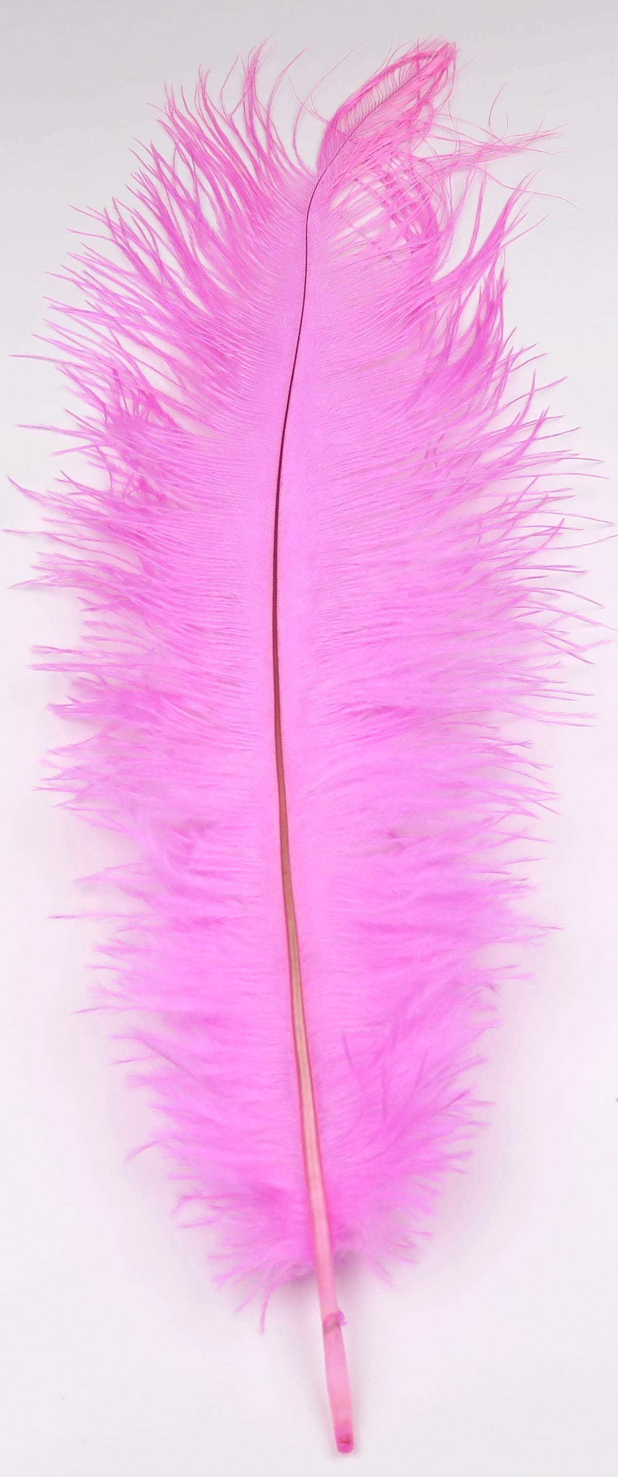 Long hot pink ostrich herl feather with soft wispy barbs, ideal for fly tying and decorative lures