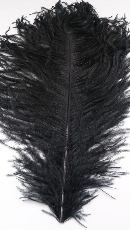 Black Hareline ostrich herl plume with long soft wispy barbs on central quill, for fly tying