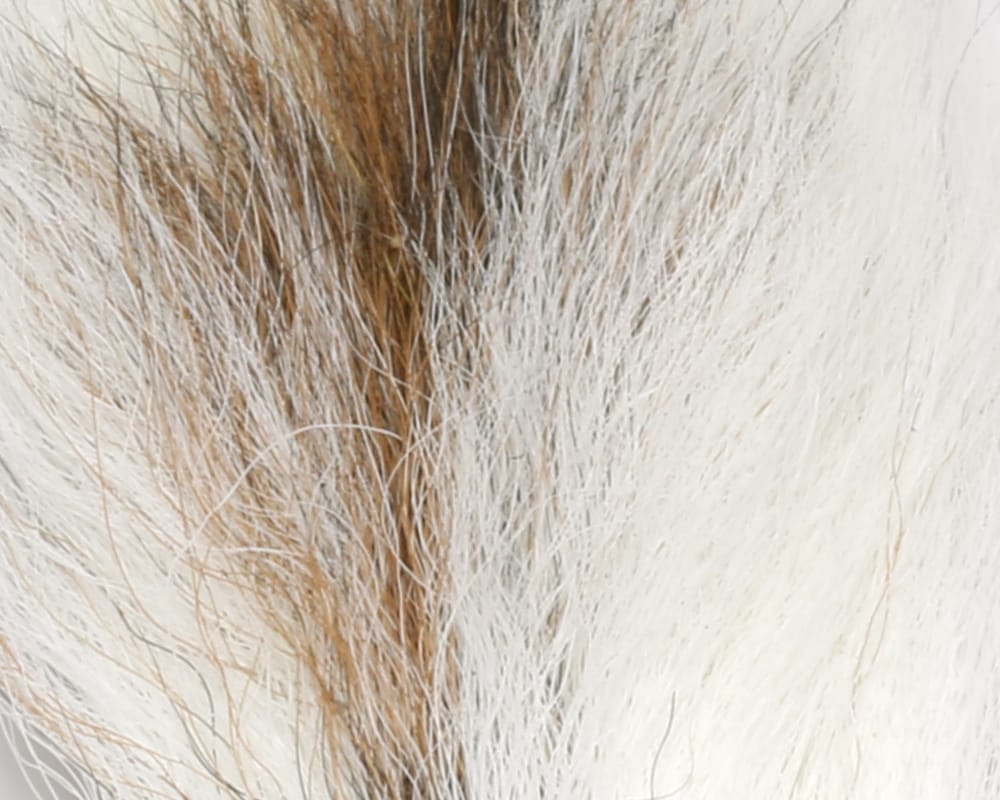 White and tan bucktail deer hair, fine tapered fibers for fly tying, petite size