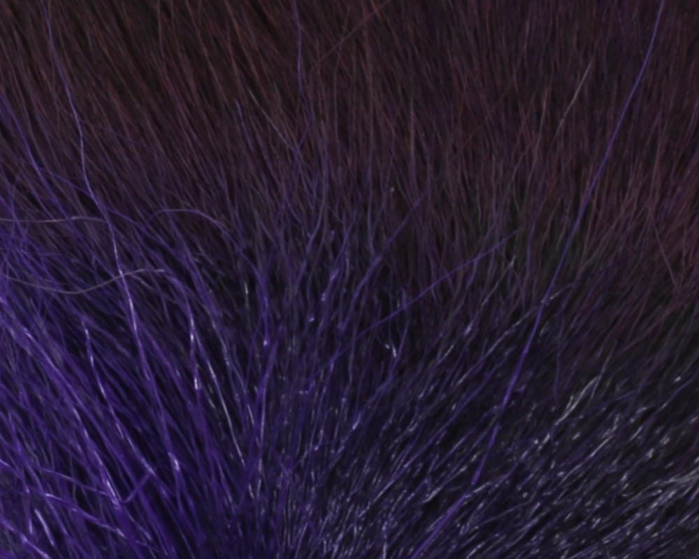 Hareline Petite bucktail: deep purple-dyed, fine glossy deer hair fibers with tapered ends for fly tying