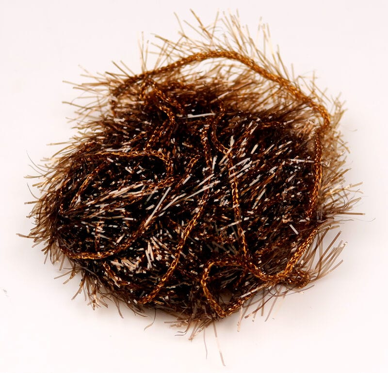 Hareline Polar Chenille brown metallic tinsel fringe bundle for fly tying, shaggy textured synthetic yarn