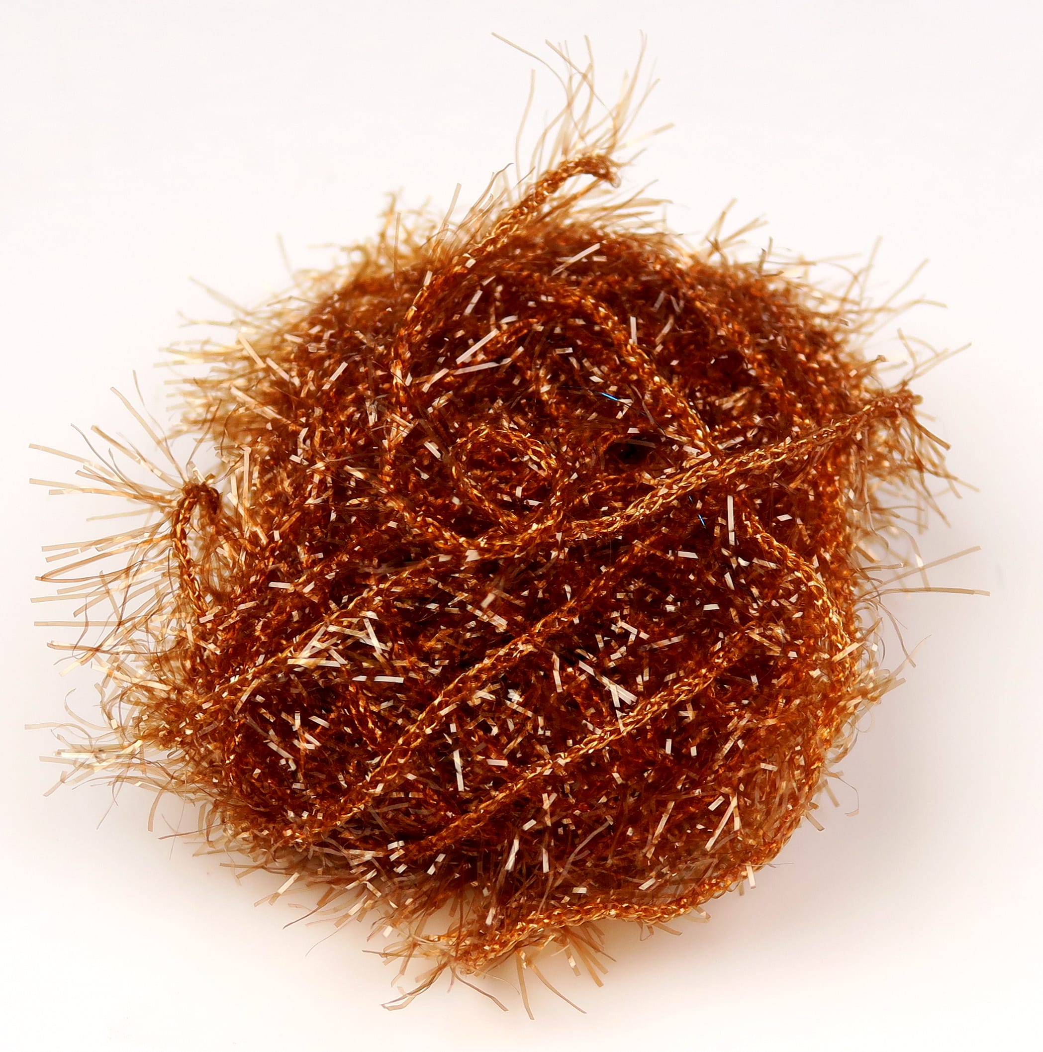 Copper Hareline Polar Chenille with fuzzy tinsel fringe and braided chenille yarn for fly tying