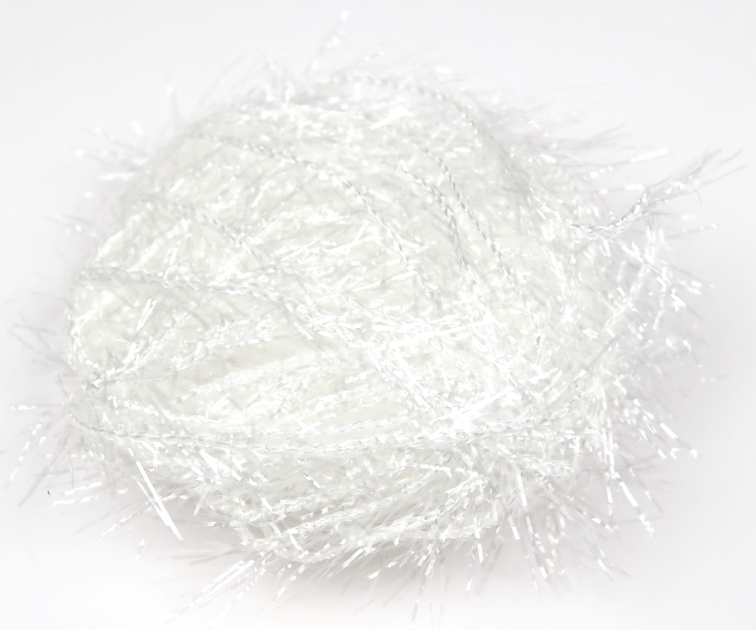 Hareline Polar Chenille white iridescent fluffy tinsel chenille for fly tying, fine sparkly synthetic fibers