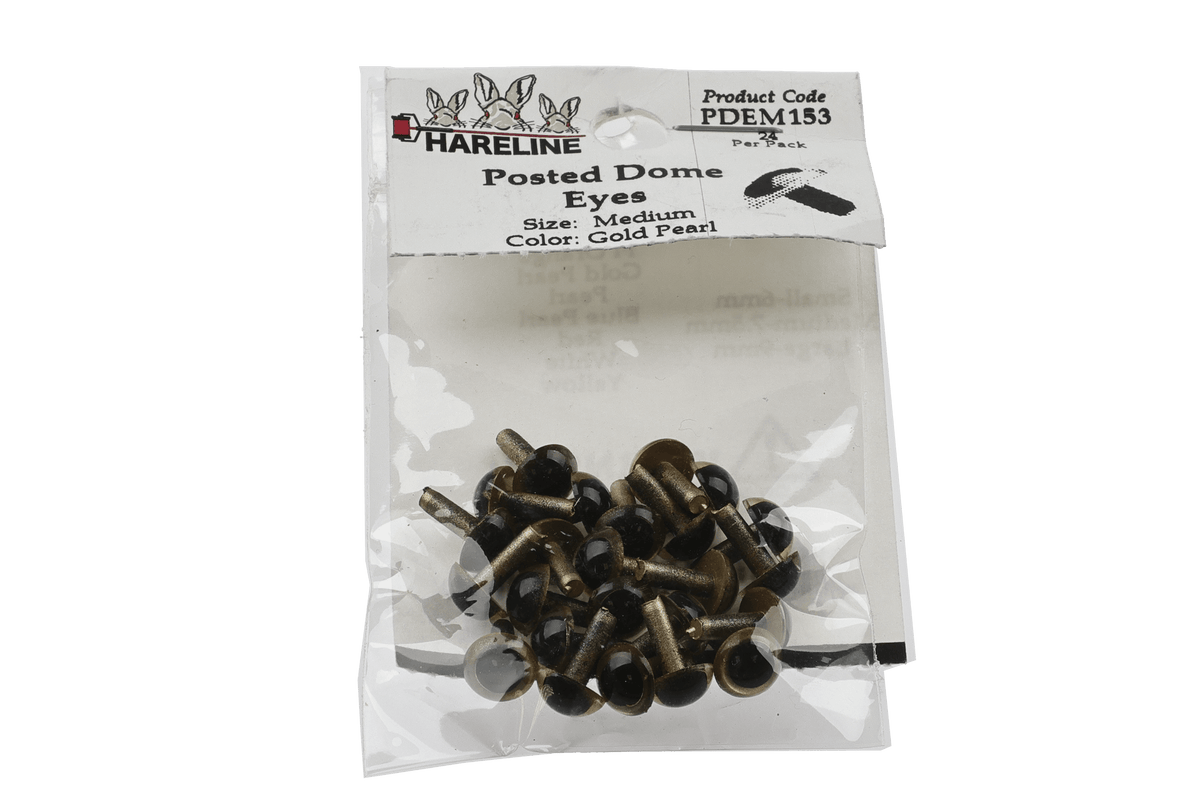Hareline fly tying posted dome eyes pack with gold pearl metallic posts and glossy black domes