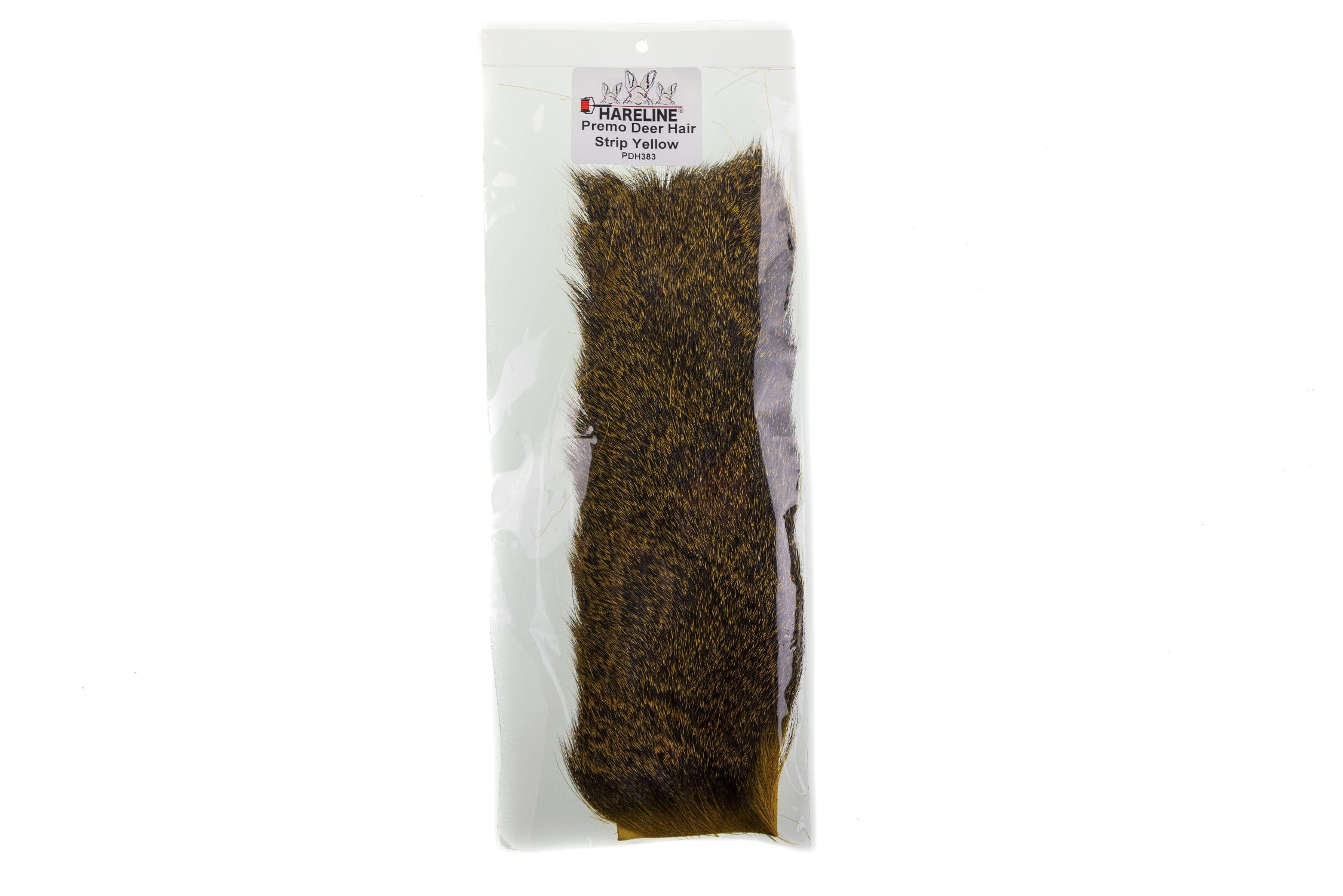 Hareline Premo deer hair strips, mottled brown and yellow soft natural fur strips for fly tying