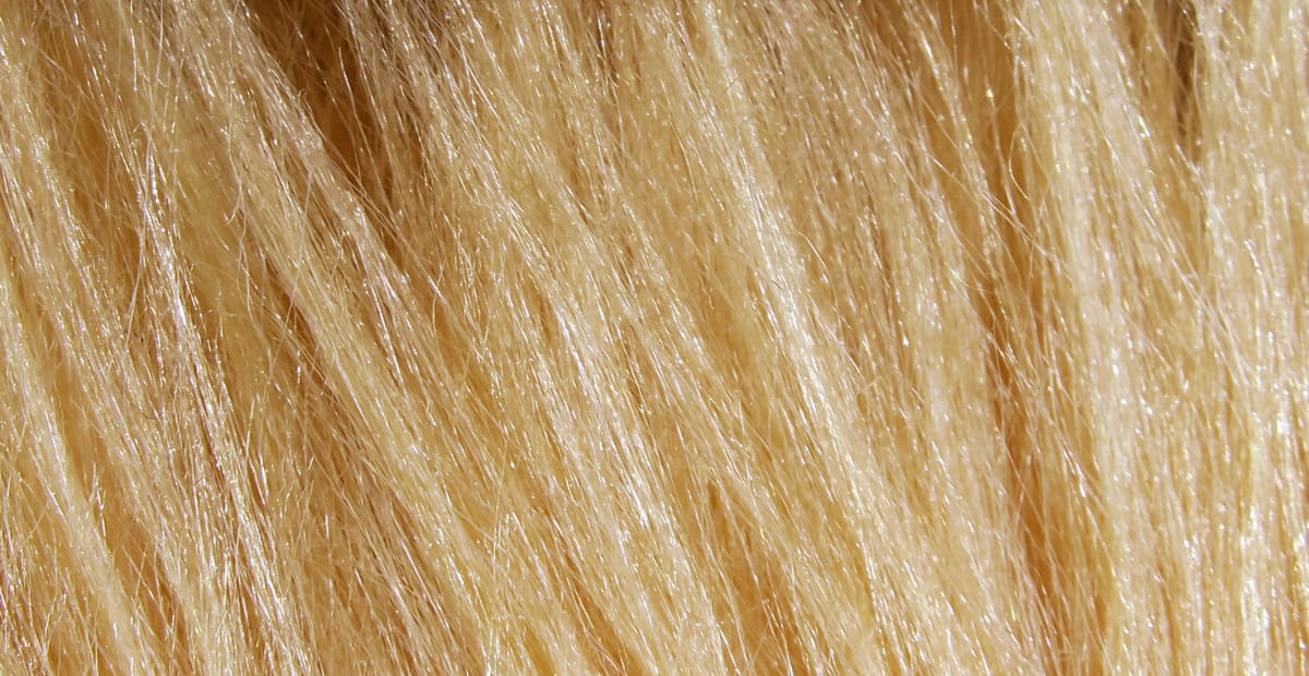 Pale blonde glossy synthetic pseudo hair for fly tying, fine long shiny strands with natural-looking texture