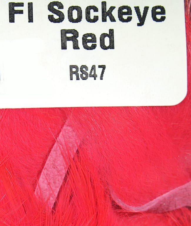 Hareline Sockeye Red rabbit fur strips for fly tying, soft dense red fur with leather-backed strips