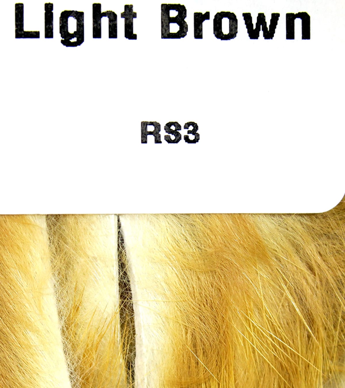 Hareline light brown rabbit fur strips with soft golden tan hair and white leather strip backing for fly tying