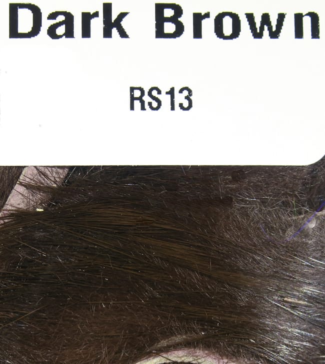 Hareline dark brown rabbit fur strips, close-up of soft long guard hairs and dense underfur for fly tying