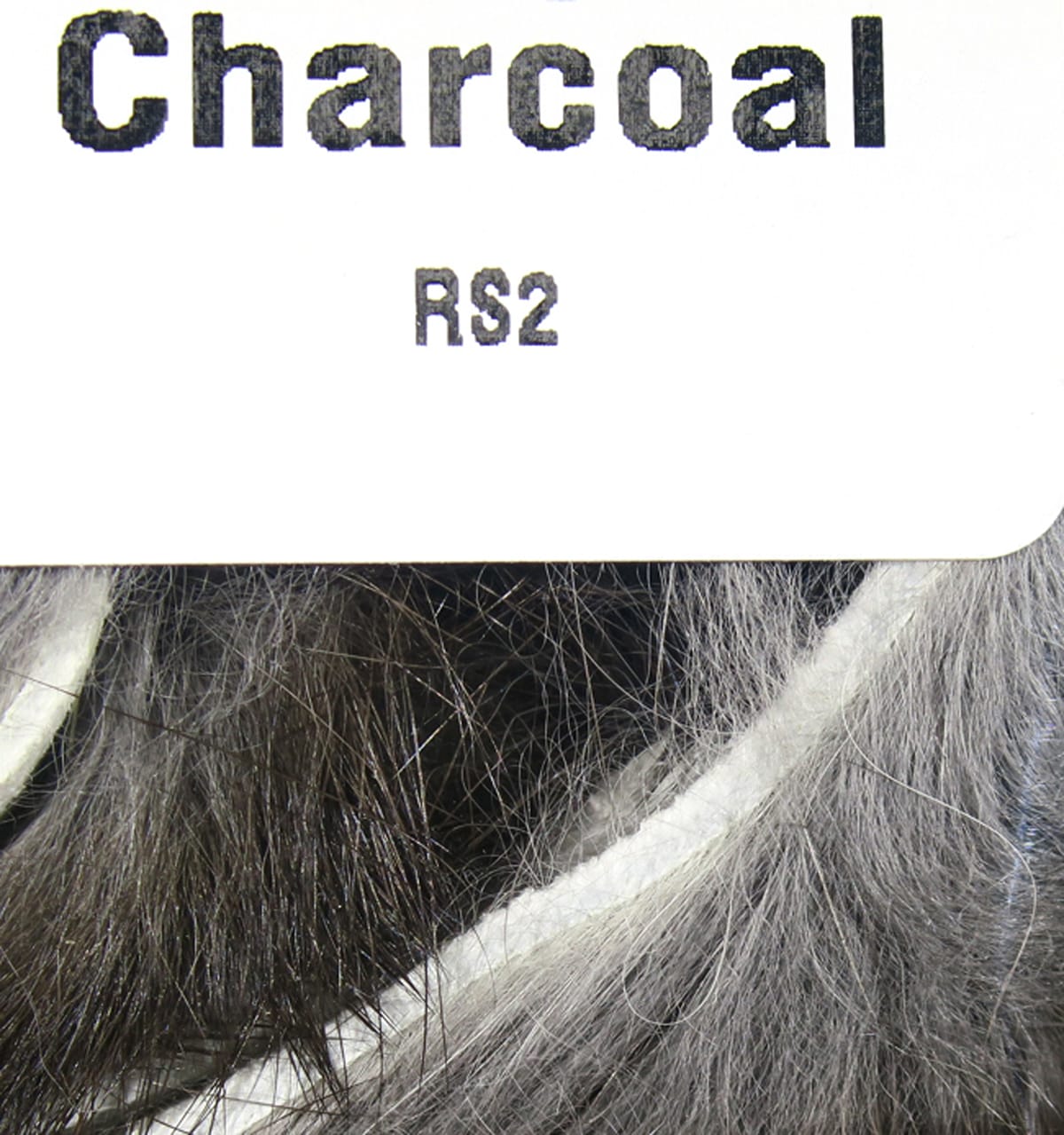Charcoal Hareline rabbit fur strips with dark and light gray hairs and white fabric backing for fly tying