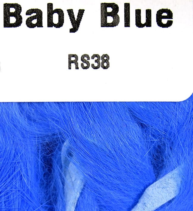 Hareline baby blue rabbit fur strips for fly tying with soft long fibers and white paper backing, color RS38