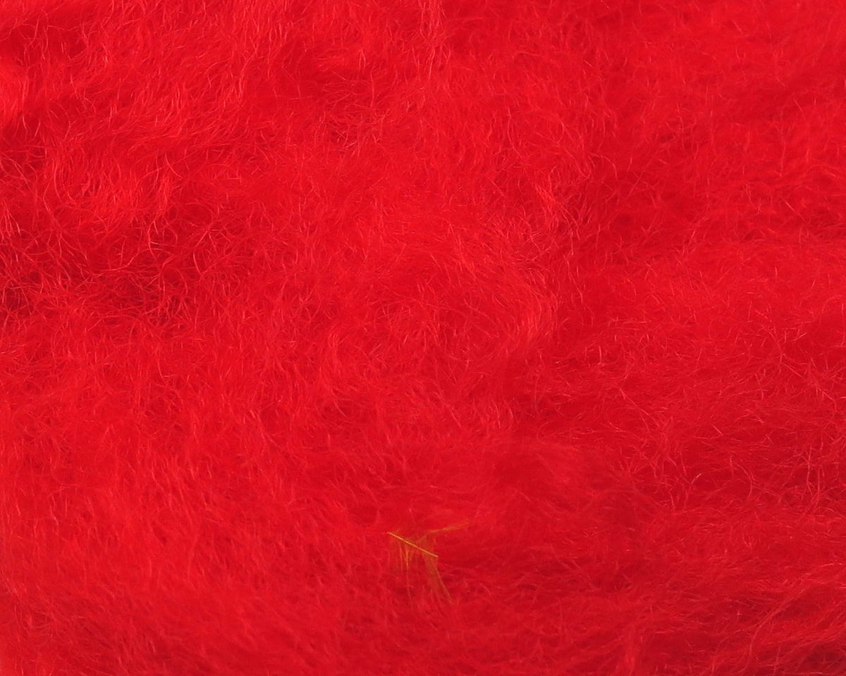 Bright red Hareline Rams Wool dubbing, fluffy fibrous material for fly tying