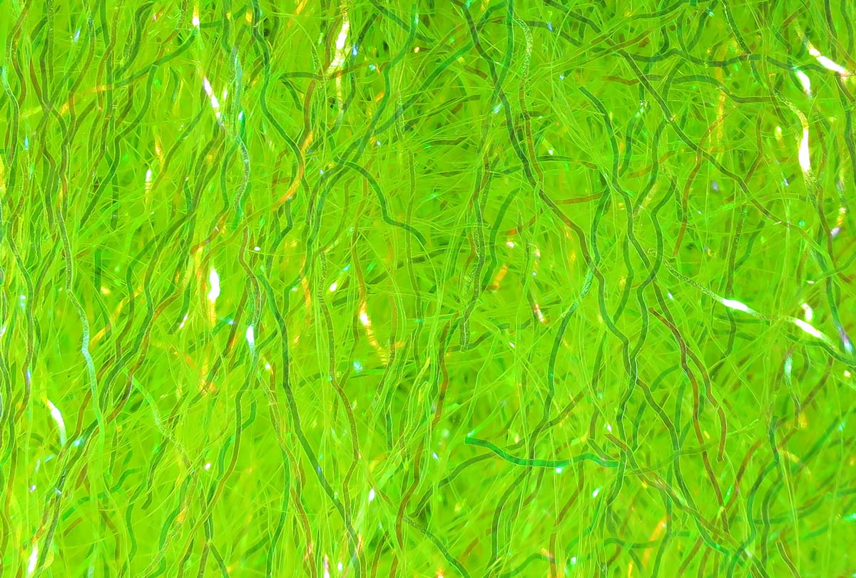Chartreuse Hareline Ripple Ice Fiber iridescent wavy synthetic strands for fly tying