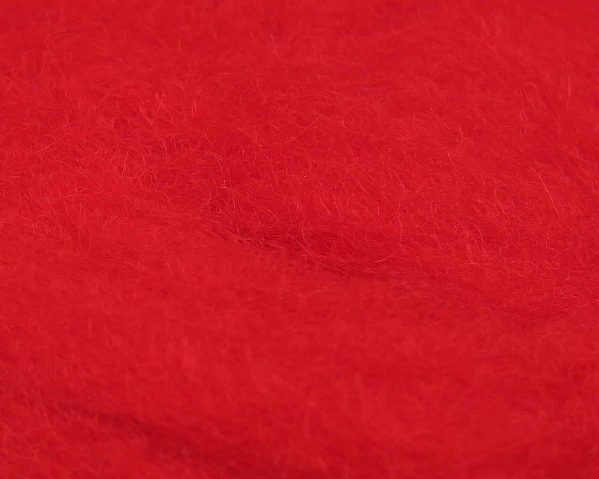 Bright red Hareline Sculpin wool with soft fuzzy fibers for fly tying, dense fluffy texture