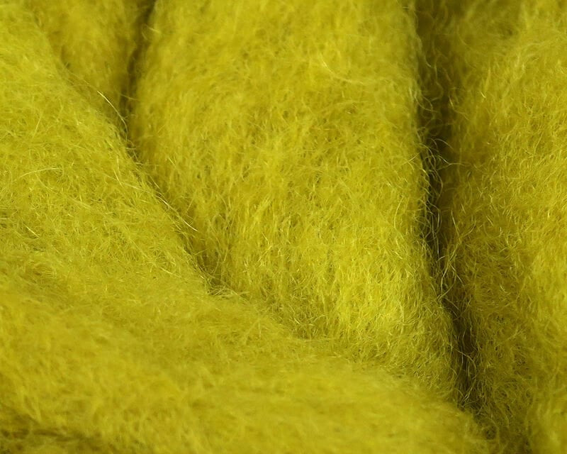 Chartreuse yellow Hareline Sculpin wool close-up showing dense fuzzy fibers for fly tying