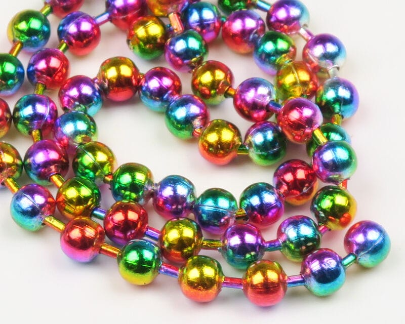 Hareline Senyodelic iridescent rainbow metallic bead chain for fly tying, shiny round linked beads on wire