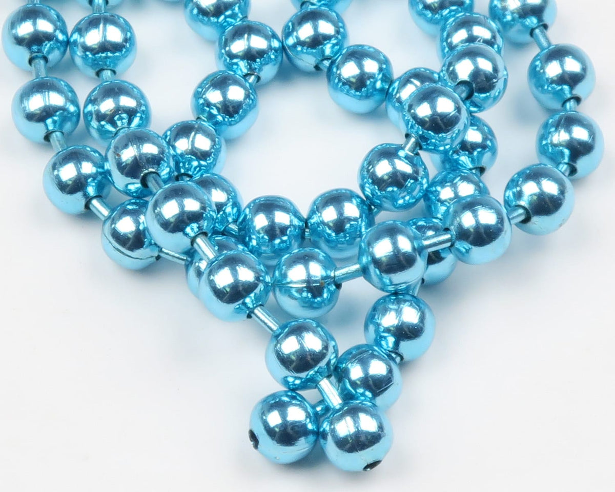 Shiny metallic aqua blue round bead chain with linked wire spacers, reflective beads for fly tying and craft projects