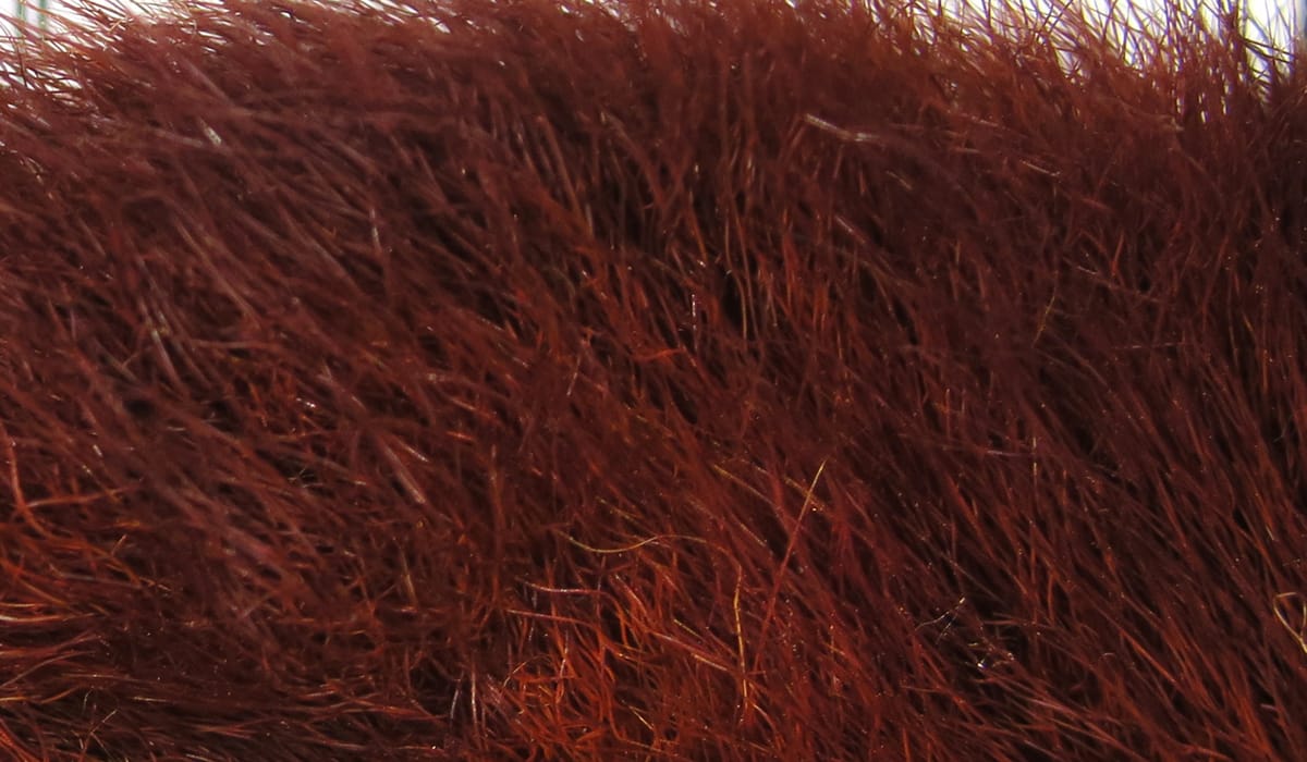 Burgundy snowshoe rabbit fur patch, dense soft rabbit feet fur for fly tying, fine guard hairs and plush underfur