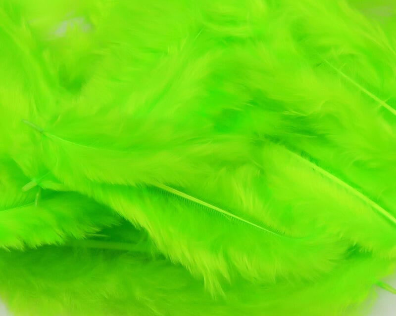 Hareline soft hackle feathers in vivid chartreuse green, fluffy soft hackles for fly tying