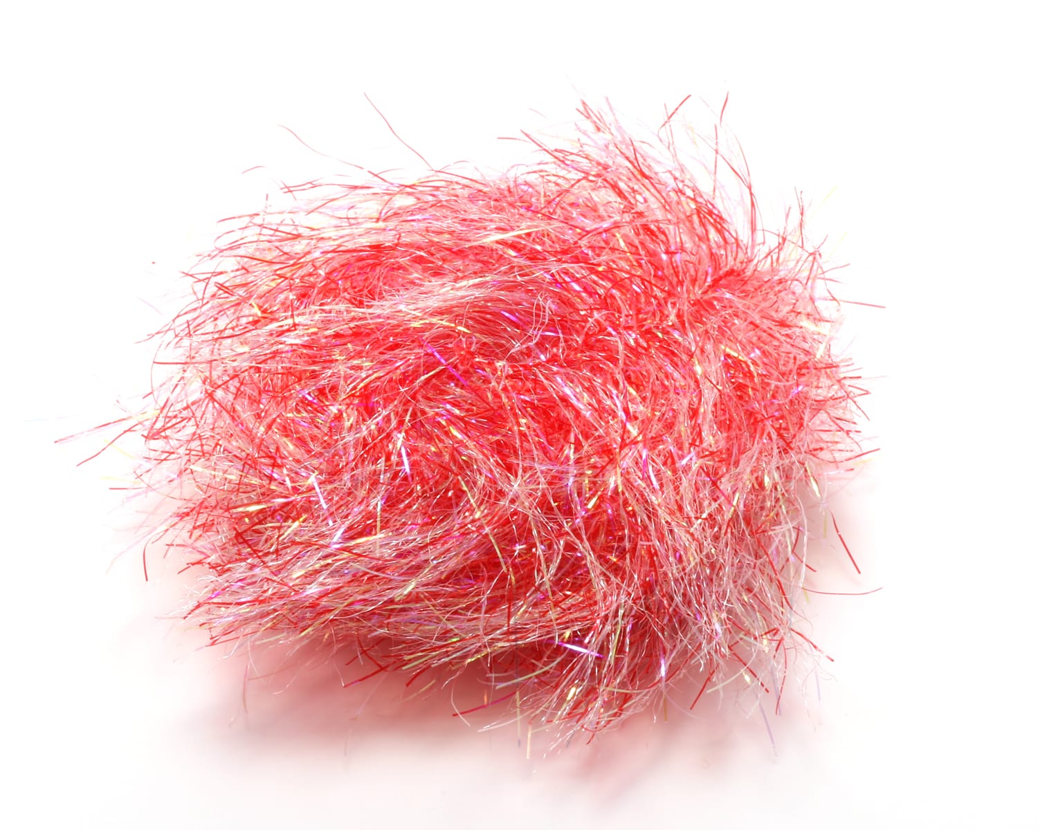 Bright pink-red iridescent Hareline Spectrum Glimmer chenille bundle with sparkling tinsel fibers for fly tying