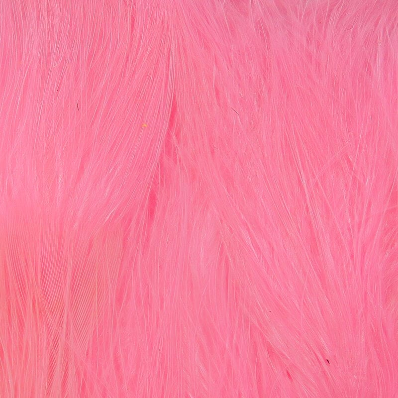 Bright pink marabou blood quills, soft strung feathers with long silky fibers for fly tying