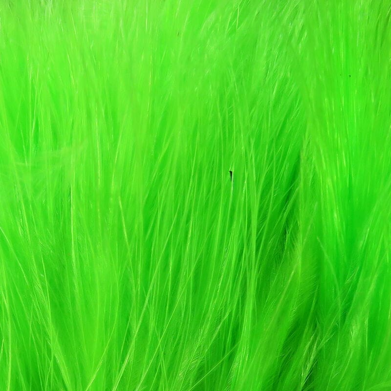 Neon green marabou blood quills with long soft plumes, strung feathers for fly tying