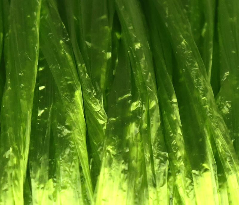 Hareline Swiss Straw fly tying material in bright chartreuse, glossy translucent synthetic straw strips