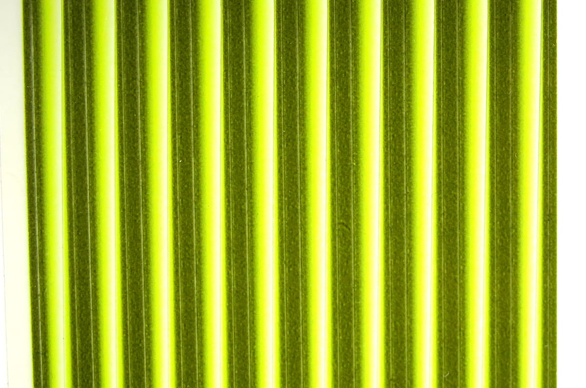 Chartreuse tapered synthetic quills, vertical olive-green shafts with bright neon-yellow edges, fly tying material.