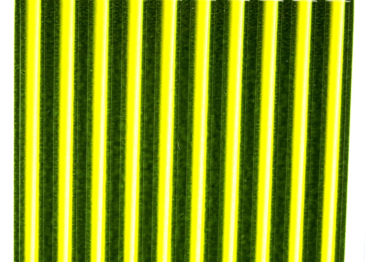Hareline tapered synthetic quill strips, glossy chartreuse and fluorescent yellow striped plastic for fly tying