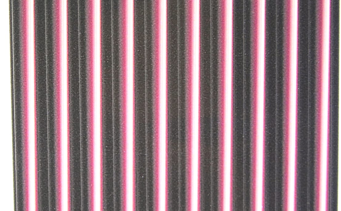 Hareline tapered synthetic quill strips in black with neon pink and thin white vertical stripes for fly tying