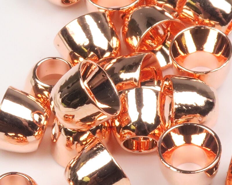 Shiny copper tube cone heads for fly tying, hollow polished metallic cones with reflective finish