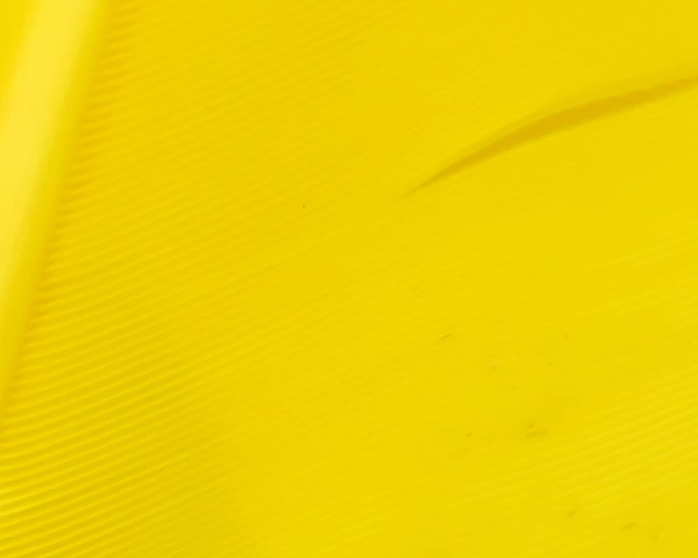Bright yellow turkey biot quill close-up showing smooth glossy shaft and fine barbs for fly tying