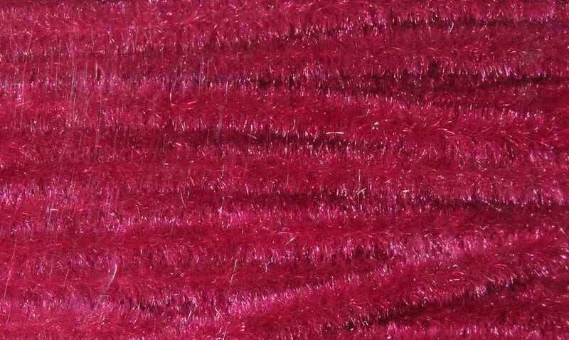 Hareline Ultra Chenille in deep magenta, fuzzy sparkly chenille fibers with iridescent flash for fly tying