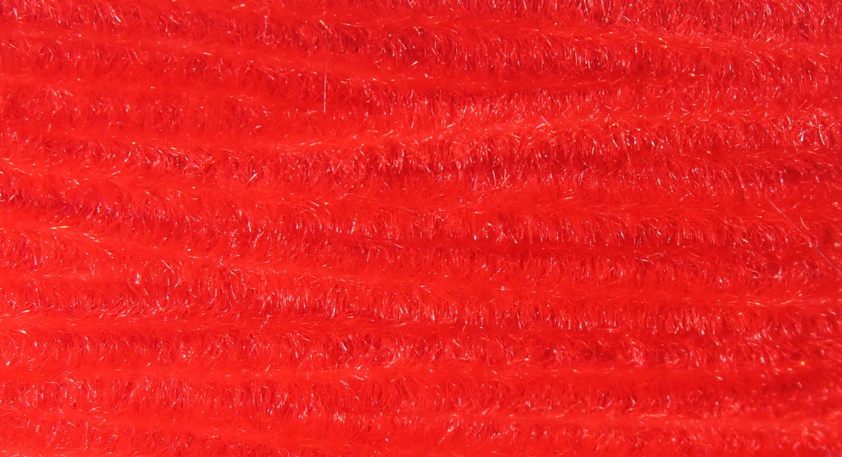 Hareline Ultra Chenille bright red soft fuzzy synthetic chenille with iridescent sparkle fibers for fly tying