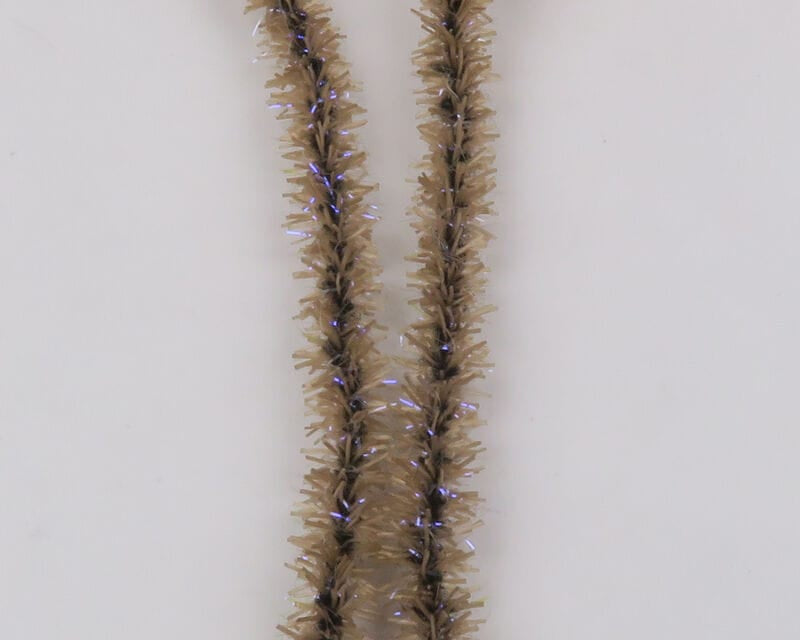 Tan Hareline UV Badger Flexi Squishenille chenille stems with purple iridescent flash for fly tying