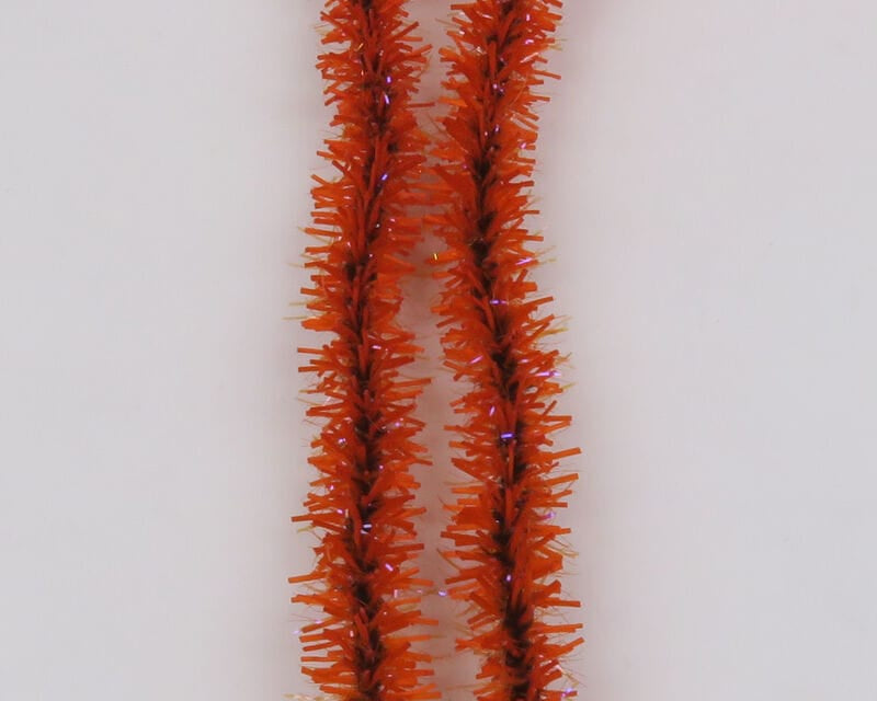 Hareline UV Badger Flexi Squishenille two bright orange fuzzy chenille stems with iridescent tinsel for fly tying