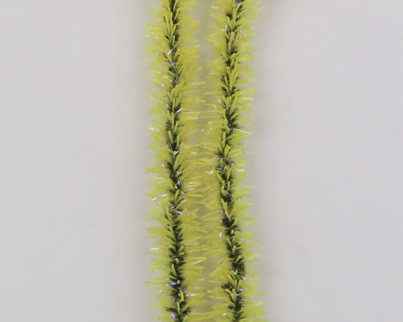 Chartreuse UV Badger Flexi Squishenille chenille stems with black core and silver tinsel, fuzzy fly tying material