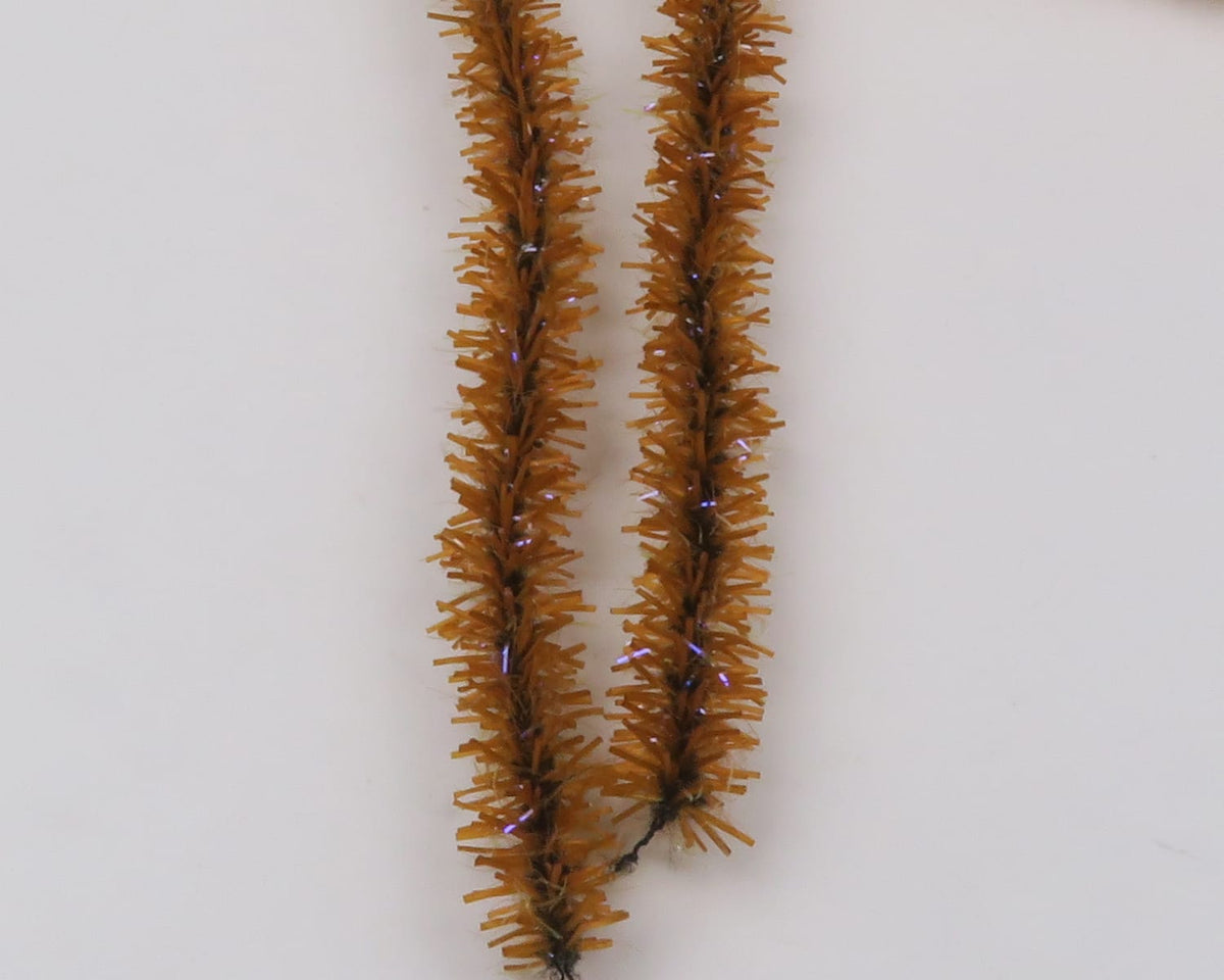 Hareline UV Badger Flexi Squishenille brown-orange synthetic chenille stems with purple flash for fly tying