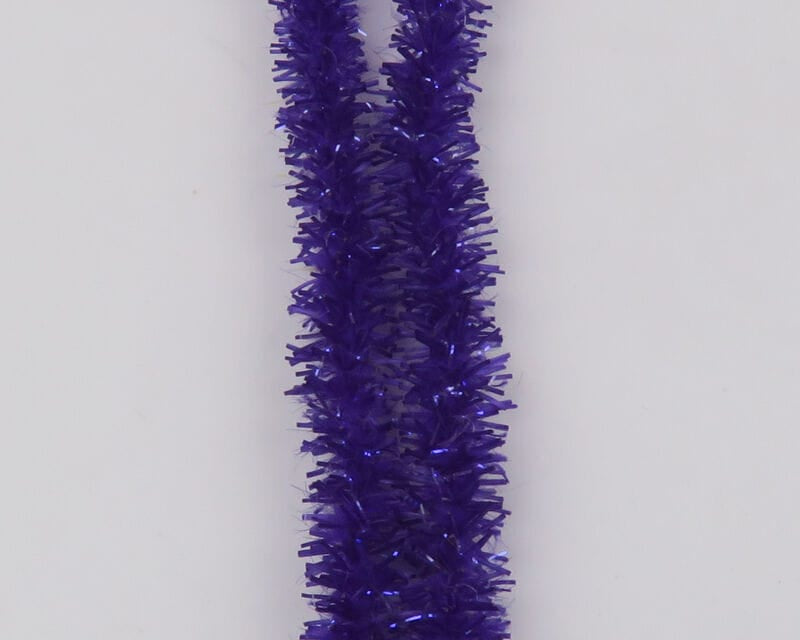 Purple Hareline UV Flexi Squishenille chenille with shiny tinsel strands, soft flexible fly tying material on white