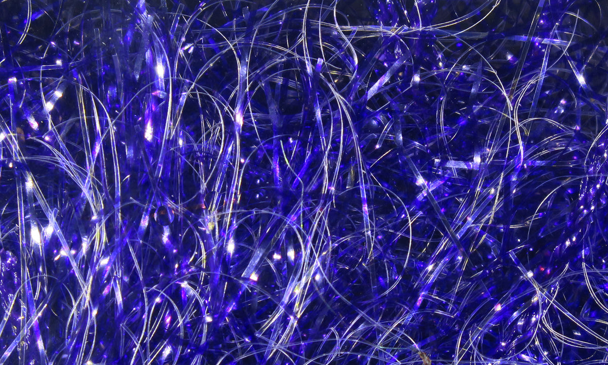 Deep iridescent purple Hareline UV polar chenille with glossy, fine synthetic strands and reflective tinsel for fly tying