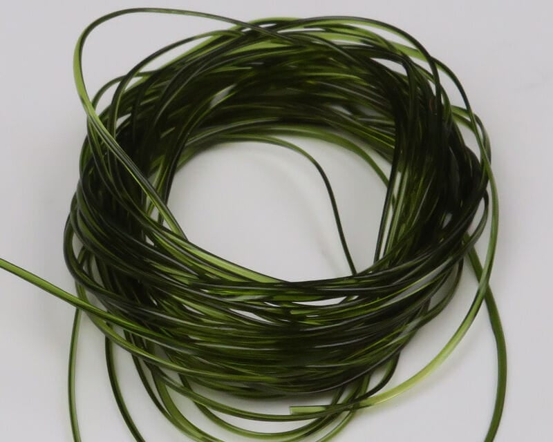 Olive green Hareline vinyl rib coiled bundle, glossy thin plastic tubing