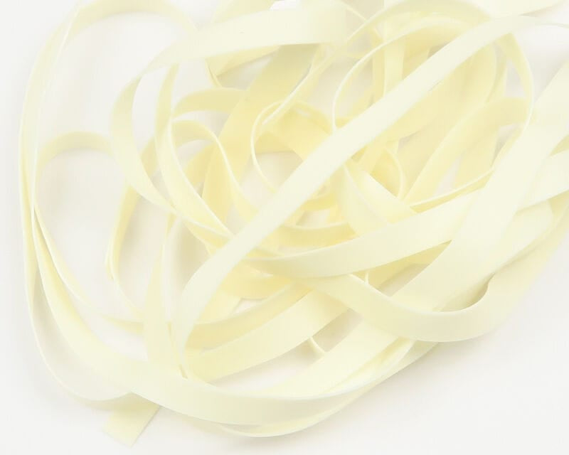 Kiley's Nymph Skins pale cream translucent rubber strips for fly tying, soft silicone-like material thin tapered bands