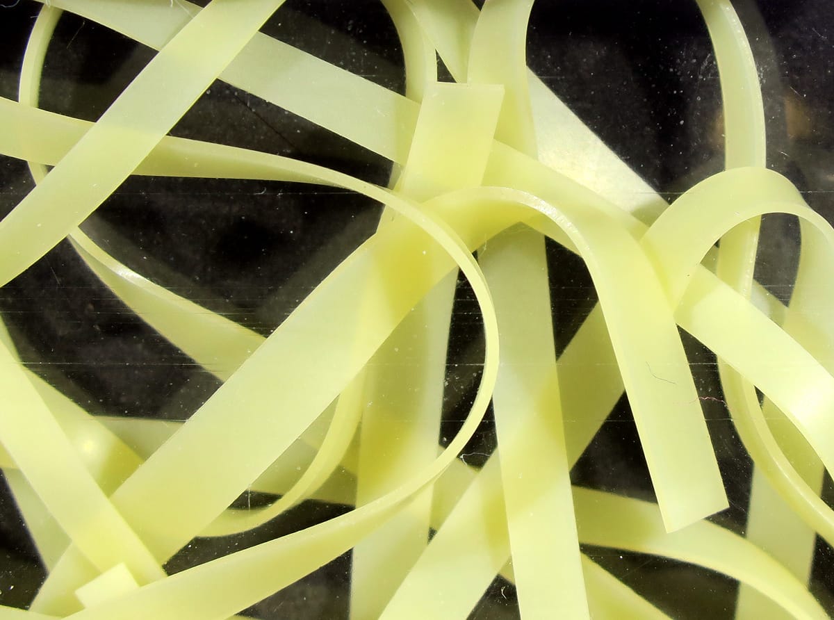 Pale chartreuse translucent synthetic nymph skins, thin flexible strips for fly tying