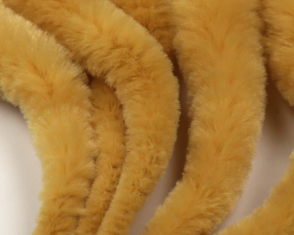 Mustard yellow synthetic chenille Micro Dragon Tails, plush fur-like fly tying material in soft tapered strands