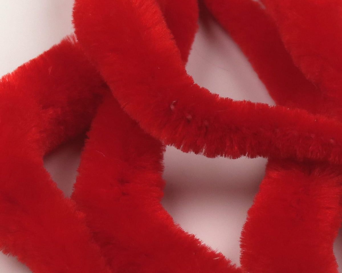 Bright red Mangum's Micro Dragon Tails chenille tubes with plush fuzzy texture for fly tying