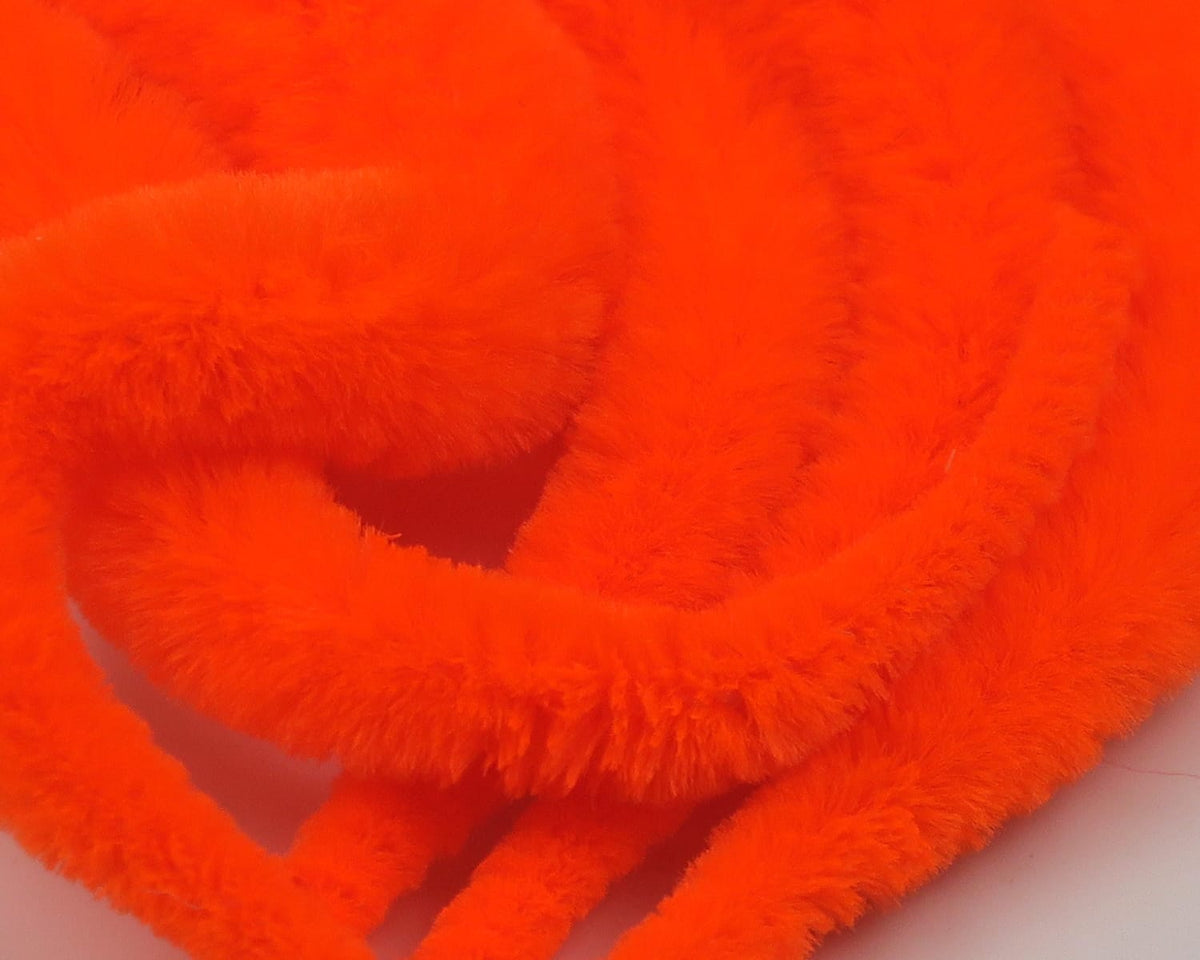 Fluorescent orange micro dragon tails chenille strands, plush synthetic fur texture for fly tying