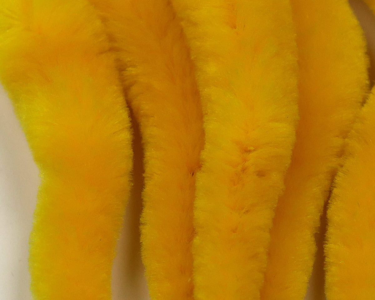 Bright yellow Mangum's Micro Dragon Tails chenille strands, soft plush synthetic fibers for fly tying